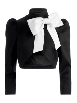 Alice and Olivia Addison Bow Collar Cropped Jacket-Women Jackets + Coats