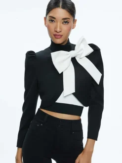 Alice and Olivia Addison Bow Collar Cropped Jacket-Women Jackets + Coats
