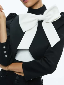 Alice and Olivia Addison Bow Collar Cropped Jacket-Women Jackets + Coats