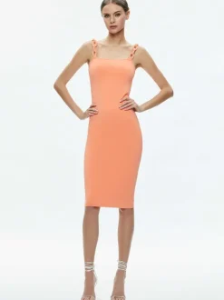 Alice and Olivia Alina Looped Straps Midi Dress-Women Dresses