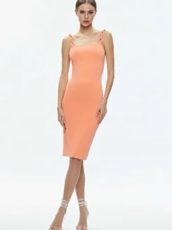 Alice and Olivia Alina Looped Straps Midi Dress-Women Dresses