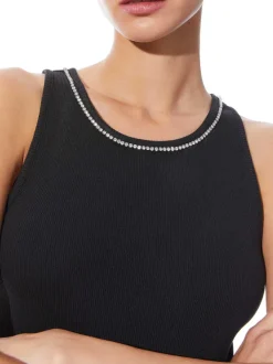 Alice and Olivia Allen Embellished Neck Ribbed Tank-Women Tops