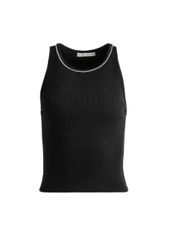 Alice and Olivia Allen Embellished Neck Ribbed Tank-Women Tops