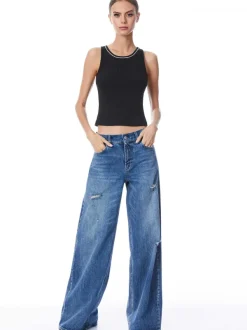 Alice and Olivia Allen Embellished Neck Tank Top-Women Tops