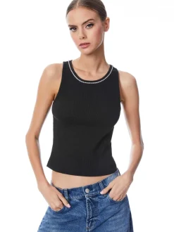 Alice and Olivia Allen Embellished Neck Tank Top-Women Tops