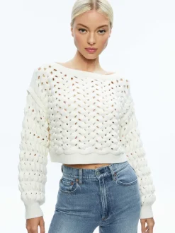Alice and Olivia Allene Cable Knit Crewneck-Women Sweaters