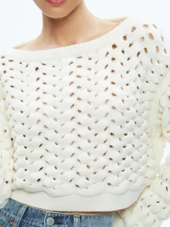 Alice and Olivia Allene Cable Knit Crewneck-Women Sweaters