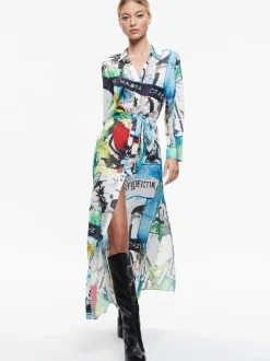 Alice and Olivia A+O X Basquiat Chassidy Maxi Shirt Dress-Women Dresses