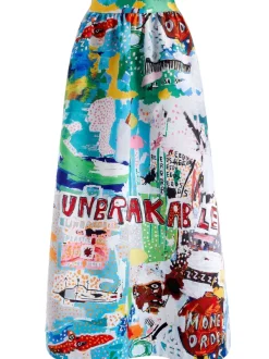 Alice and Olivia A+O X Basquiat Tina Tea Length Skirt-Women Skirts