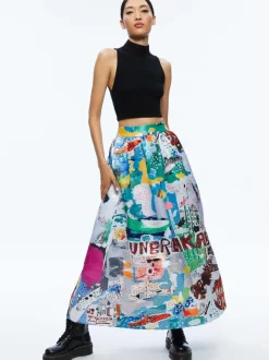 Alice and Olivia A+O X Basquiat Tina Tea Length Skirt-Women Skirts