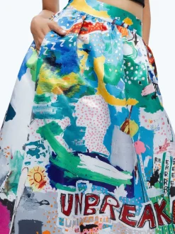 Alice and Olivia A+O X Basquiat Tina Tea Length Skirt-Women Skirts