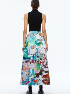 Alice and Olivia A+O X Basquiat Tina Tea Length Skirt-Women Skirts