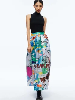 Alice and Olivia A+O X Basquiat Tina Tea Length Skirt-Women Skirts