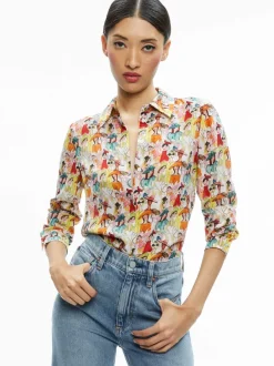 Alice and Olivia A+O X Blair Z Willa Placket Top-Women Tops