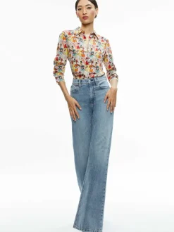 Alice and Olivia A+O X Blair Z Willa Placket Top-Women Tops