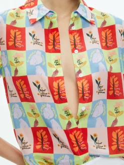 Alice and Olivia A+O X Oris Eddu Willa Placket Top-Women Tops