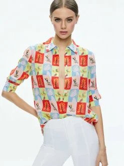 Alice and Olivia A+O X Oris Eddu Willa Placket Top-Women Tops