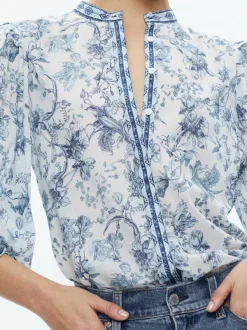 Alice and Olivia April Pleated Blouson Sleeve Top-Women Tops