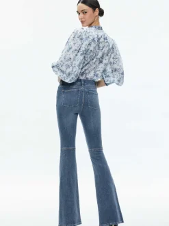 Alice and Olivia April Pleated Blouson Sleeve Top-Women Tops