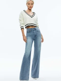 Alice and Olivia Ayden Cropped V-Neck Pullover-Women Sweaters