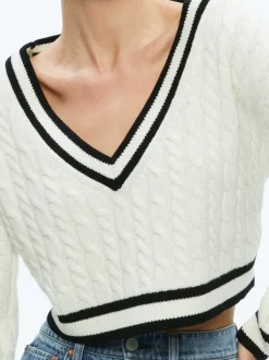 Alice and Olivia Ayden Cropped V-Neck Pullover-Women Sweaters