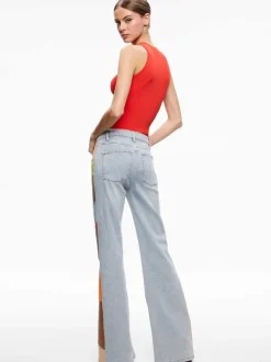 Alice and Olivia Beautiful Vegan Leather Patchwork Flare Jean-Women Pants