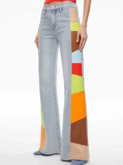 Alice and Olivia Beautiful Vegan Leather Patchwork Flare Jean-Women Pants