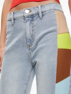 Alice and Olivia Beautiful Vegan Leather Patchwork Flare Jean-Women Pants