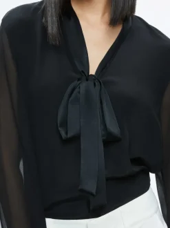 Alice and Olivia Brady Oversized Button Down With Bow Tie-Women Tops