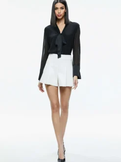Alice and Olivia Brady Oversized Button Down With Bow Tie-Women Tops