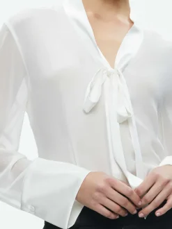 Alice and Olivia Brady Oversized Button Down With Bow Tie-Women Tops