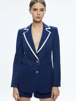 Alice and Olivia Breann Long Fitted Two Button Blazer-Women Jackets + Coats