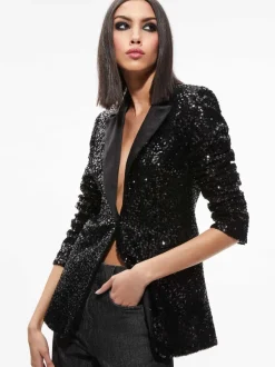 Alice and Olivia Breann Sequin Fitted Blazer-Women Jackets + Coats