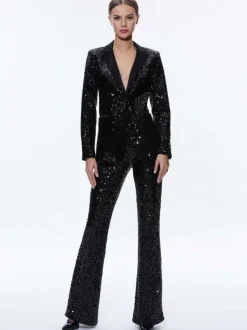 Alice and Olivia Breann Sequin Fitted Blazer + Lara Sequin Bootcut Pant-Women Matching Sets