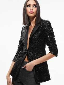 Alice and Olivia Breann Sequin Fitted Blazer + Lara Sequin Bootcut Pant-Women Matching Sets