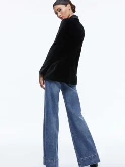 Alice and Olivia Breann Velvet Combination Blazer-Women Jackets + Coats