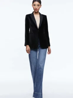 Alice and Olivia Breann Velvet Combination Blazer-Women Jackets + Coats