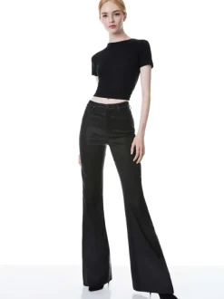 Alice and Olivia Brent High Waisted Leather Bell Pant-Women Pants