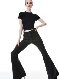 Alice and Olivia Brent High Waisted Leather Bell Pant-Women Pants