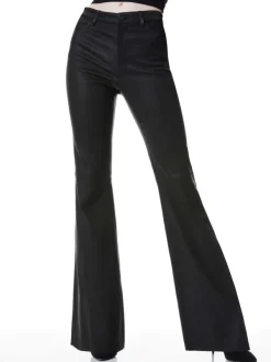 Alice and Olivia Brent High Waisted Leather Bell Pant-Women Pants
