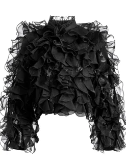 Alice and Olivia Britton Ruffled Cropped Jacket-Women Jackets + Coats