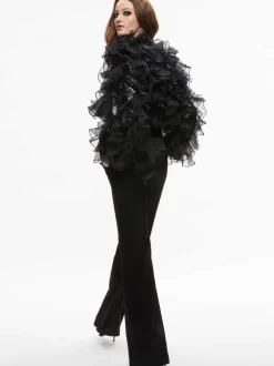 Alice and Olivia Britton Ruffled Cropped Jacket-Women Jackets + Coats