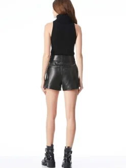 Alice and Olivia Cady High Waisted Leather Short-Women Shorts