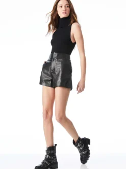 Alice and Olivia Cady High Waisted Leather Short-Women Shorts