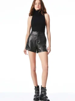 Alice and Olivia Cady High Waisted Leather Short-Women Shorts