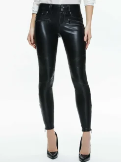 Alice and Olivia Cammy Vegan Leather Ultra Low Rise Moto Pant-Women Pants