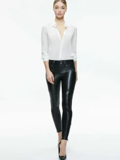 Alice and Olivia Cammy Vegan Leather Ultra Low Rise Moto Pant-Women Pants