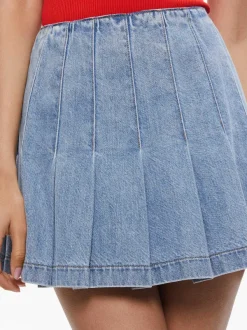 Alice and Olivia Carter Pleated Denim Mini Skirt-Women Skirts