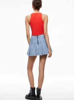 Alice and Olivia Carter Pleated Denim Mini Skirt-Women Skirts