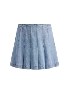 Alice and Olivia Carter Pleated Denim Mini Skirt-Women Skirts